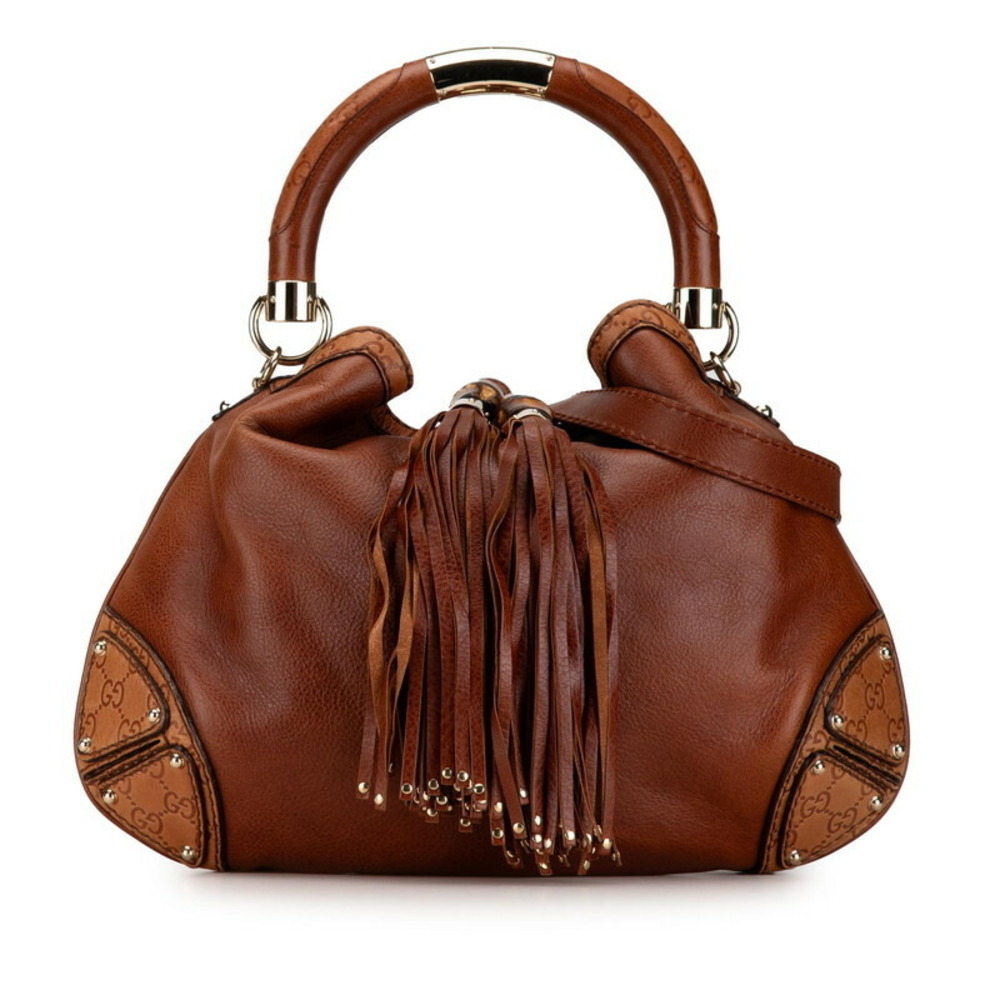 Gucci Guccisima Indy Fringe Shoulder Bag Brown Leather